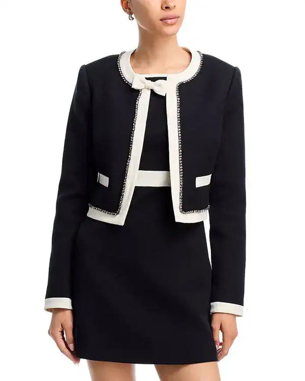 LoveShackFancy Ralphette Embellished Bow Cropped Tuxedo Jacket Black White 2